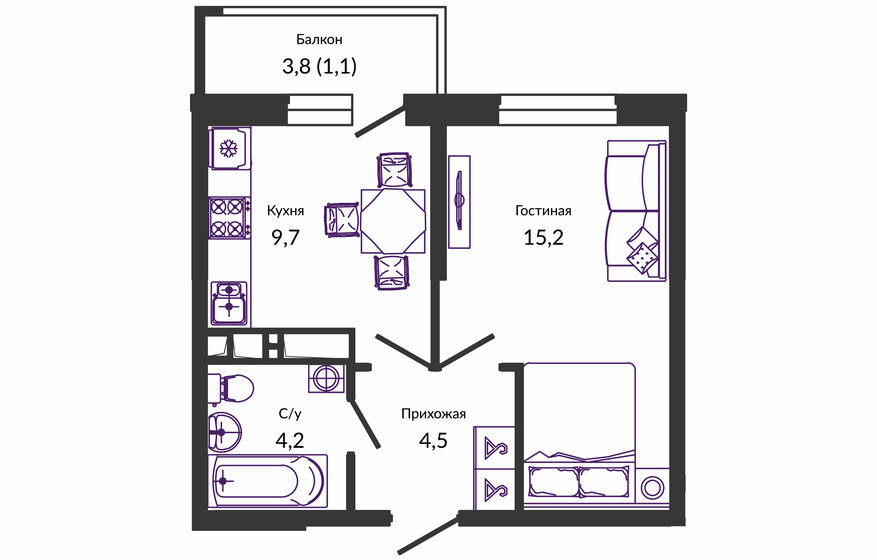 35,4 м², 1-комнатная квартира 6 471 120 ₽ - изображение 1