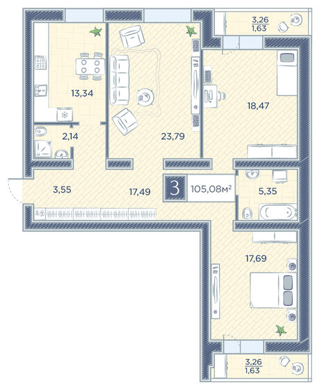 105,1 м², 3-комнатная квартира 12 756 712 ₽ - изображение 1