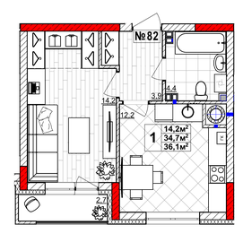 Квартира 36,1 м², 1-комнатная - изображение 1