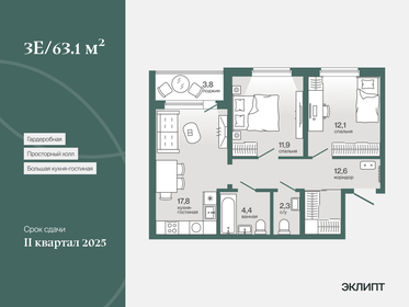 63,1 м², 2-комнатная квартира 7 450 000 ₽ - изображение 15