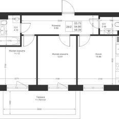 Квартира 57,5 м², 2-комнатная - изображение 2