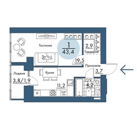 Квартира 43,4 м², 1-комнатная - изображение 1