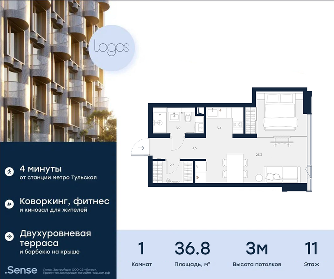 36,8 м², апартаменты-студия 19 044 000 ₽ - изображение 1