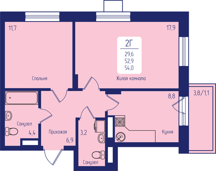 54 м², 2-комнатная квартира 8 316 000 ₽ - изображение 10
