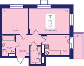 56,8 м², 2-комнатная квартира 8 804 000 ₽ - изображение 12