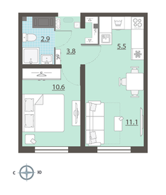 Квартира 33,4 м², 1-комнатная - изображение 1