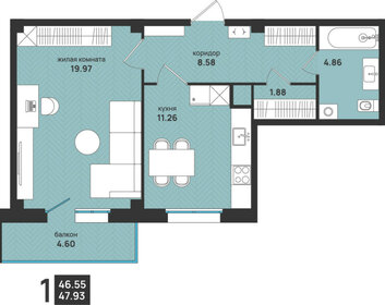 Квартира 47,9 м², 1-комнатная - изображение 1