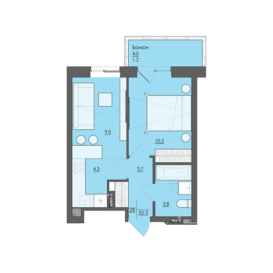 32,7 м², 2-комнатная квартира 4 739 000 ₽ - изображение 1