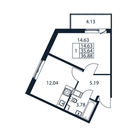 36,4 м², 1-комнатная квартира 5 966 888 ₽ - изображение 53
