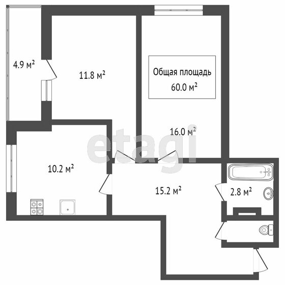 60 м², 2-комнатная квартира 5 300 000 ₽ - изображение 1