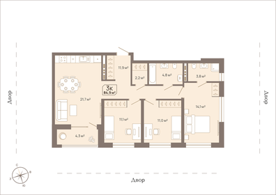 92 м², 3-комнатная квартира 6 850 000 ₽ - изображение 91