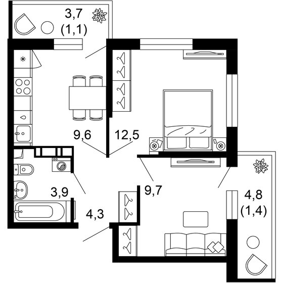 42,5 м², 2-комнатная квартира 16 749 250 ₽ - изображение 1