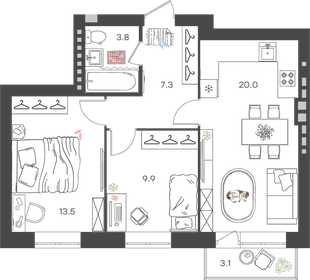 55,2 м², 3-комнатная квартира 5 500 000 ₽ - изображение 75