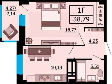 38,8 м², 1-комнатная квартира 6 440 800 ₽ - изображение 71