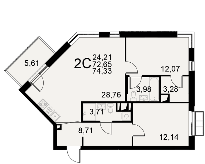 74,3 м², 2-комнатная квартира 13 007 750 ₽ - изображение 1