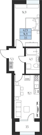 42 м², 1-комнатная квартира 14 402 500 ₽ - изображение 1