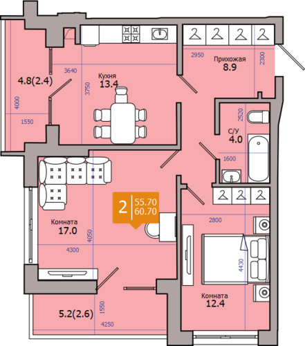 60,7 м², 2-комнатная квартира 6 494 900 ₽ - изображение 1