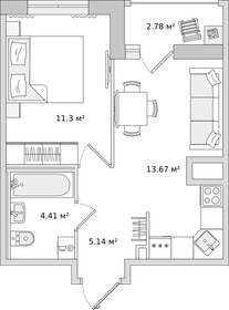 34 м², 1-комнатная квартира 5 999 000 ₽ - изображение 77