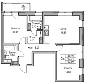 61,4 м², 2-комнатная квартира 11 135 056 ₽ - изображение 24