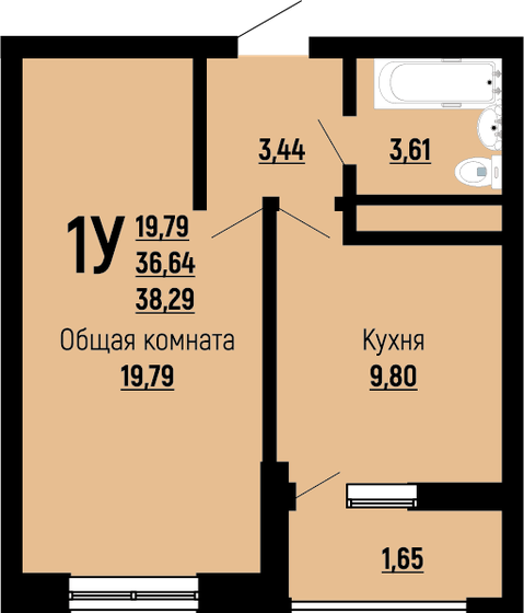 38,3 м², 1-комнатная квартира 5 511 999 ₽ - изображение 1