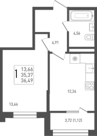 Квартира 36,5 м², 1-комнатная - изображение 1