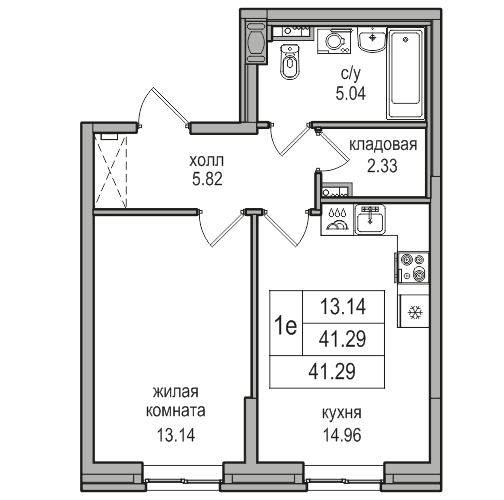 41,3 м², 1-комнатная квартира 8 980 575 ₽ - изображение 1