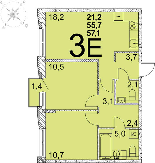 56,1 м², 2-комнатная квартира 7 850 460 ₽ - изображение 1