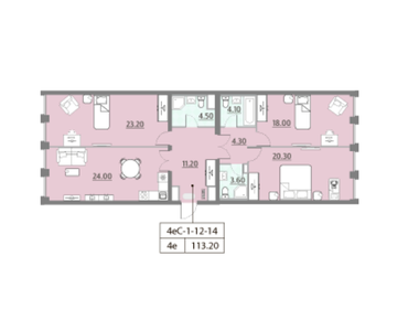 Квартира 113,2 м², 3-комнатная - изображение 1