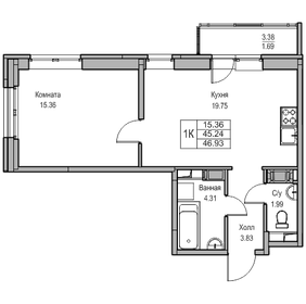 Квартира 45,2 м², 1-комнатная - изображение 1