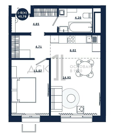 45,8 м², 1-комнатная квартира 6 600 000 ₽ - изображение 13