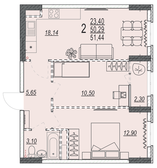 51,4 м², 2-комнатная квартира 5 092 560 ₽ - изображение 1