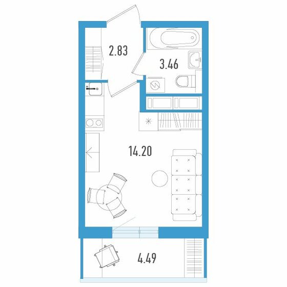 21,8 м², квартира-студия 4 149 600 ₽ - изображение 1