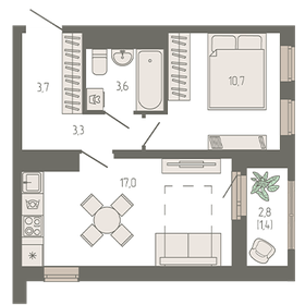 43,2 м², 1-комнатная квартира 6 200 000 ₽ - изображение 75