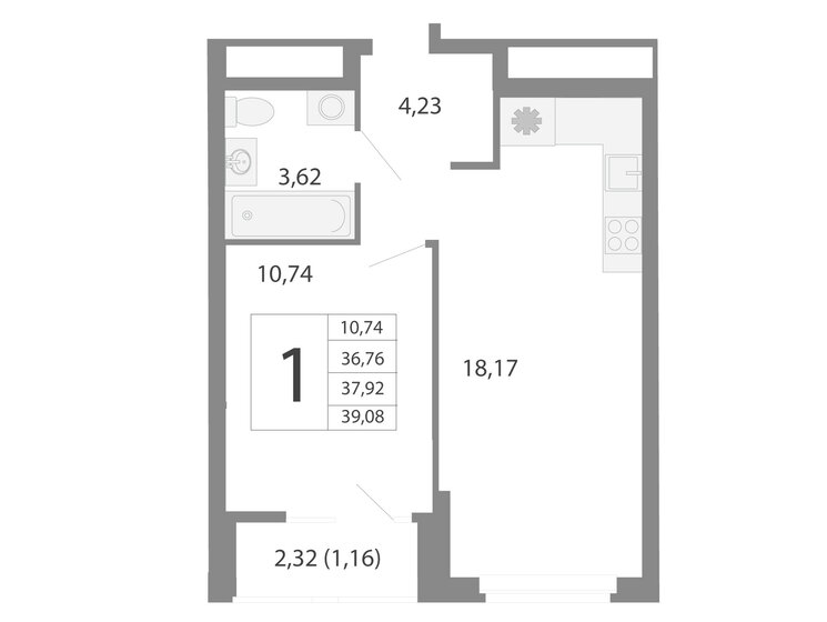 37,9 м², 2-комнатная квартира 6 185 550 ₽ - изображение 1