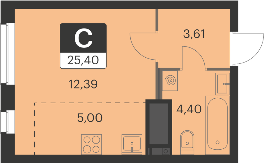 25,4 м², квартира-студия 3 896 511 ₽ - изображение 1