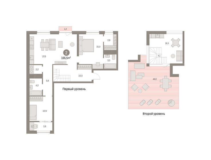 155,5 м², 2-комнатная квартира 27 730 000 ₽ - изображение 1