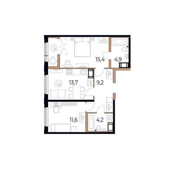 60,4 м², 2-комнатная квартира 9 664 000 ₽ - изображение 51