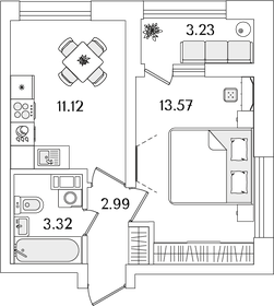 Квартира 32,6 м², 1-комнатная - изображение 1