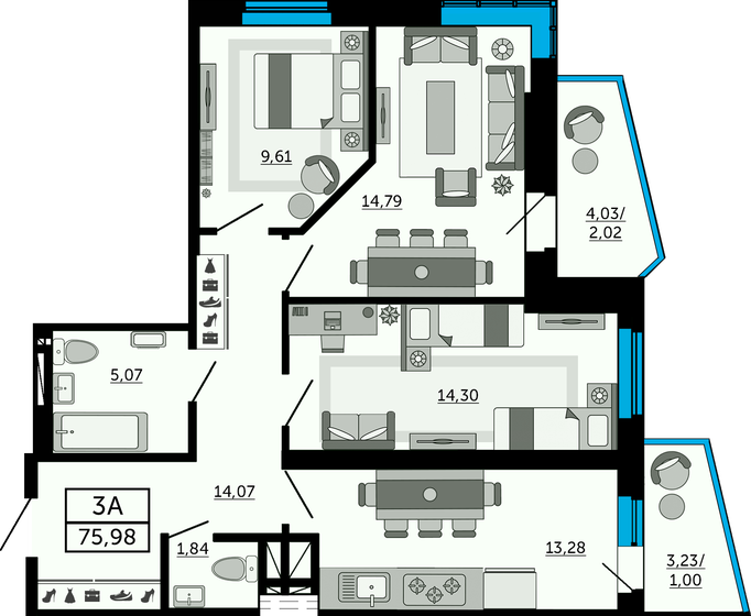 76 м², 3-комнатная квартира 11 321 020 ₽ - изображение 1