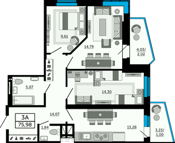 76 м², 3-комнатная квартира 12 232 780 ₽ - изображение 10