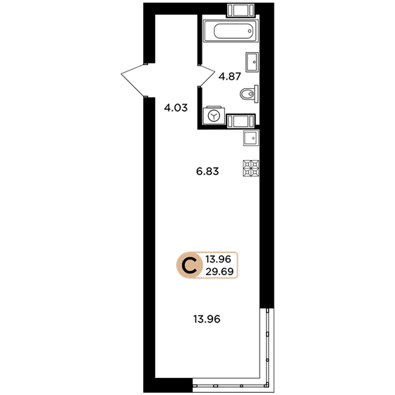 29,7 м², квартира-студия 3 265 900 ₽ - изображение 1