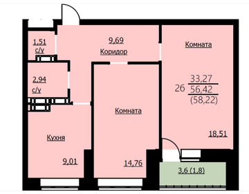 58,5 м², 2-комнатная квартира 5 205 610 ₽ - изображение 45