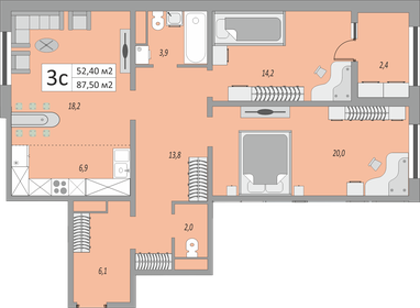 89,4 м², 3-комнатная квартира 9 500 000 ₽ - изображение 23