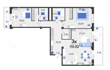 128 м², 3-комнатная квартира 15 616 000 ₽ - изображение 15