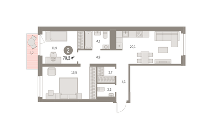 Квартира 70,2 м², 2-комнатная - изображение 1