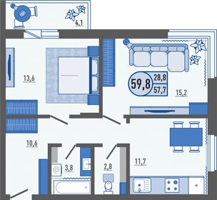 Квартира 59,8 м², 2-комнатная - изображение 1