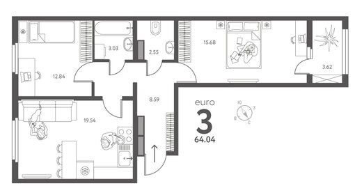 Квартира 64 м², 2-комнатная - изображение 1