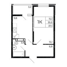 Квартира 37,1 м², 1-комнатная - изображение 2