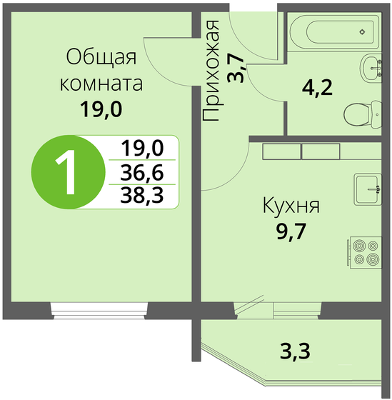 38,5 м², 1-комнатная квартира 3 619 000 ₽ - изображение 15