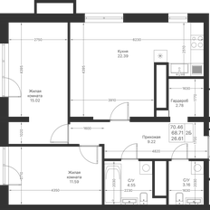 Квартира 70,5 м², 2-комнатная - изображение 2